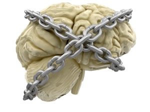 human brain and lock (clipping path included)